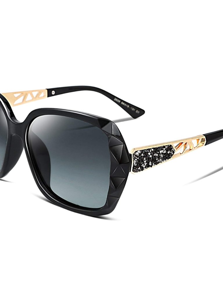 Polarized Women Square Sunglasses Sparkling Composite Shiny Frame B2289